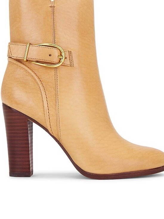 Veronica Beard Shoes - Veronica Beard Camel Leather High Heel Ankle Boot with Gold Buckle